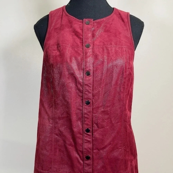 Guess Faux Leather Sleeveless Snap Button Mini Dress - Picture 2 of 14